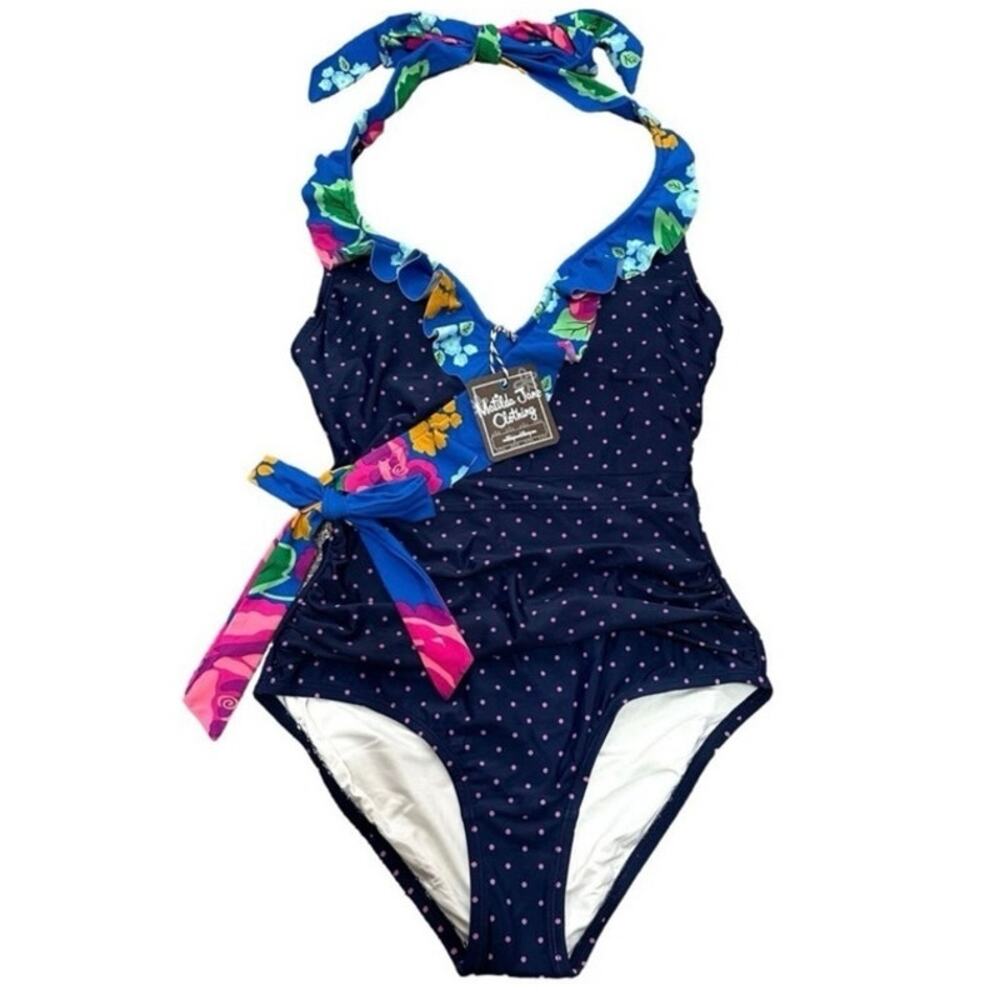 NWT Matilda Jane SANDCASTLE QUEEN Navy Floral Dot One Piece Swimsuit Size S